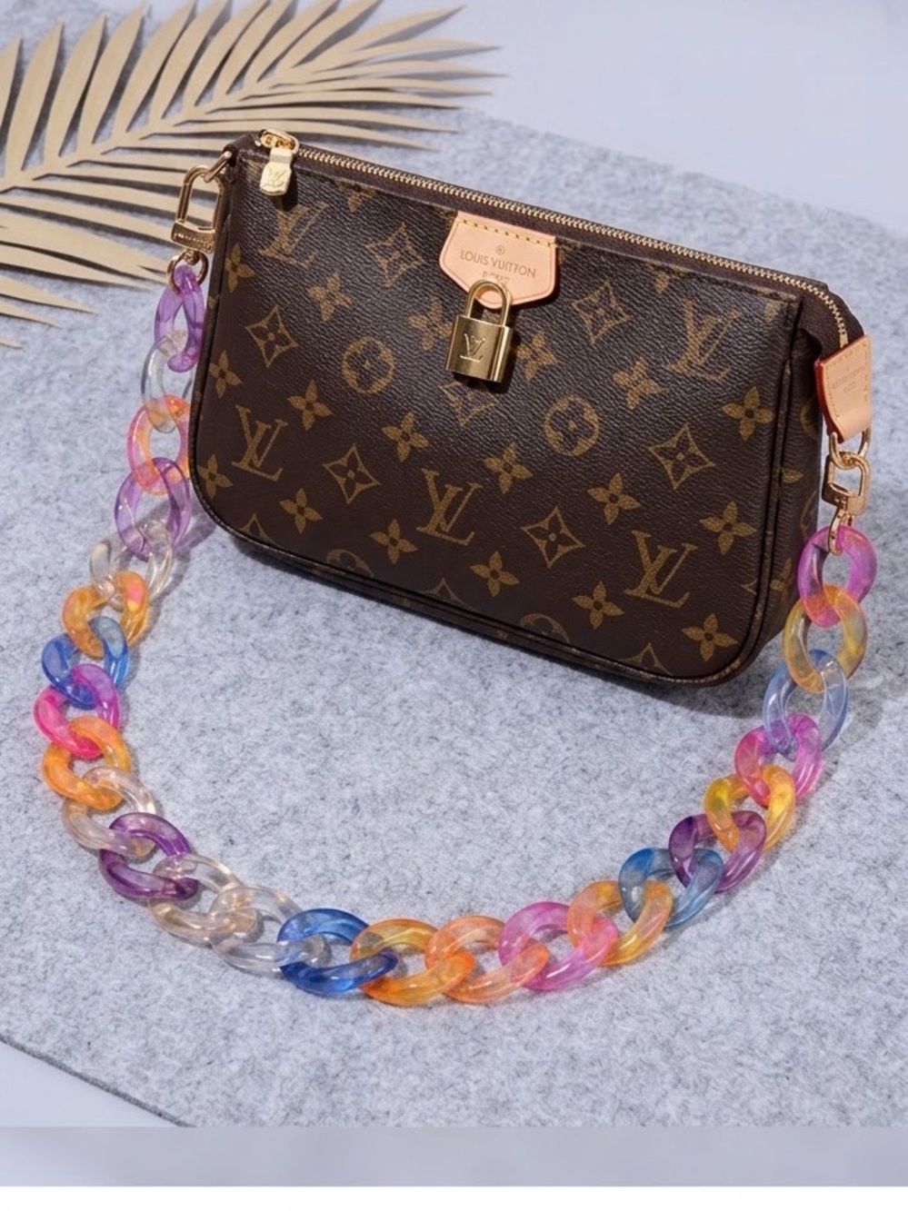 New multi color Acrylic bag Chain 11”